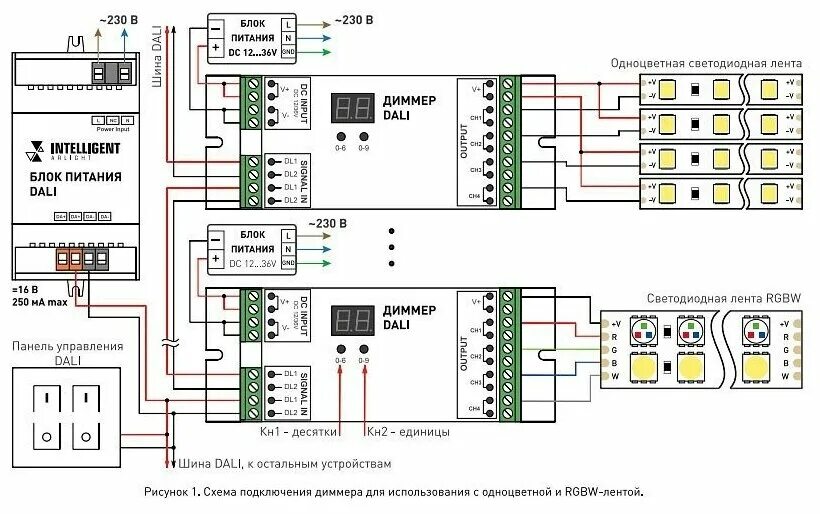 Подключение диммируемого блока питания Контроллер для светодиодов Arlight DALI-104-PD-SUF - купить в интернет-магазине 
