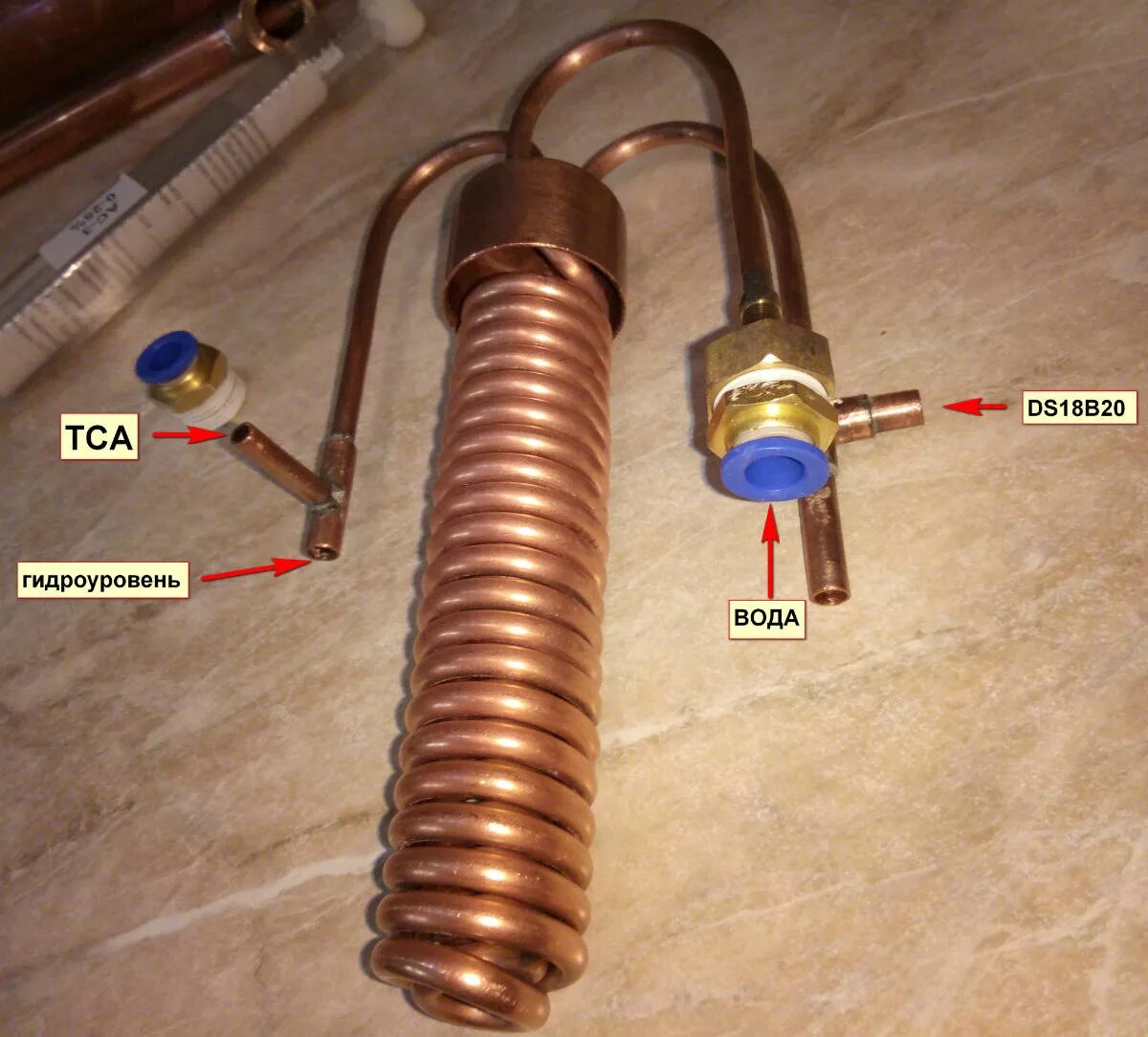 Подключение димрота к воде правильное РК 42/1700 с вертикальным дефлегматором и двухрядным димротом-Наши аппараты-Alco