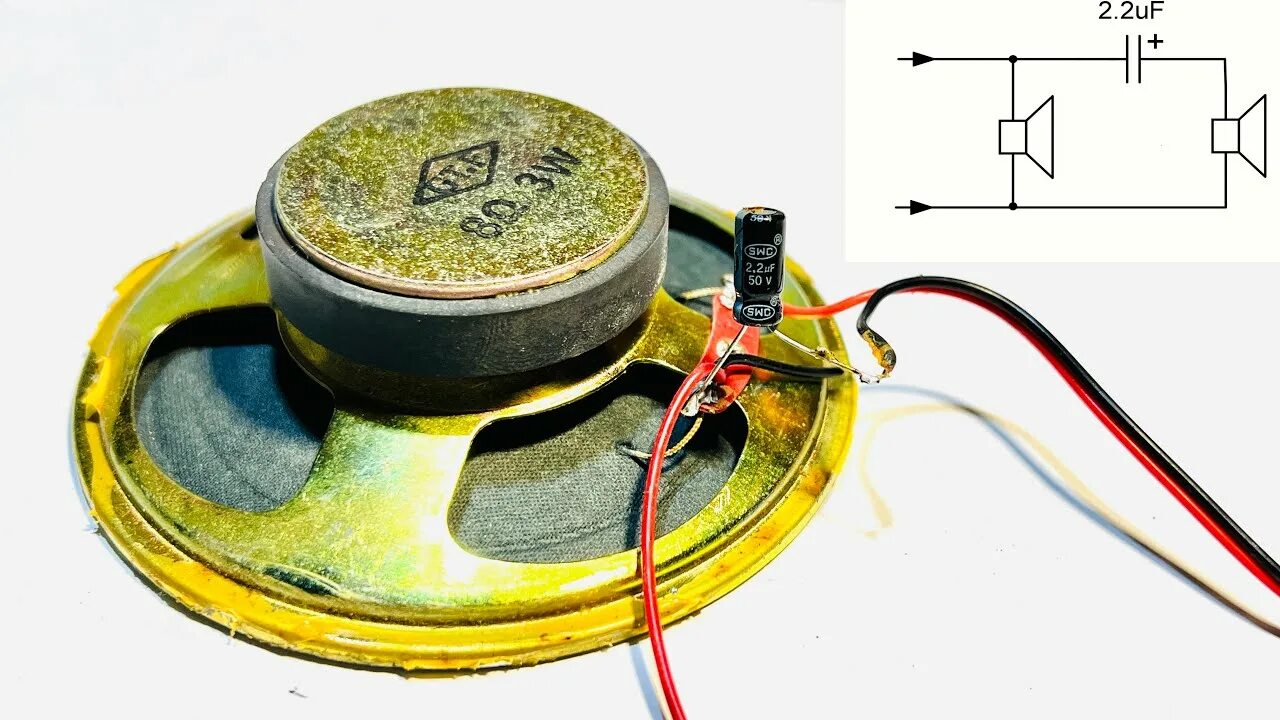 Подключение динамика через конденсатор Для чего подключают конденсатор к динамику - YouTube