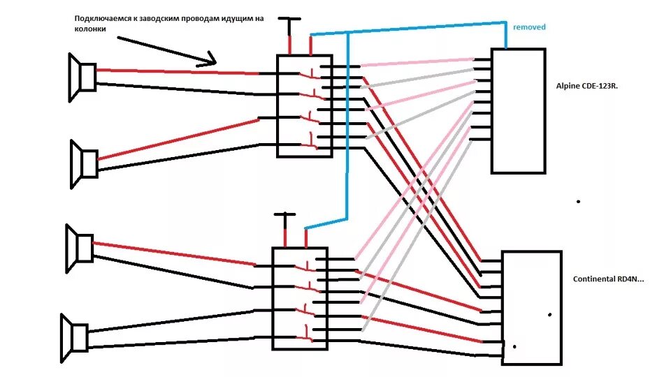 Подключение динамиков к магнитоле по цветам Как подружить Alpine CDE-123R и Оригинальную магнитолы. - Peugeot 308 (1G), 1,6 