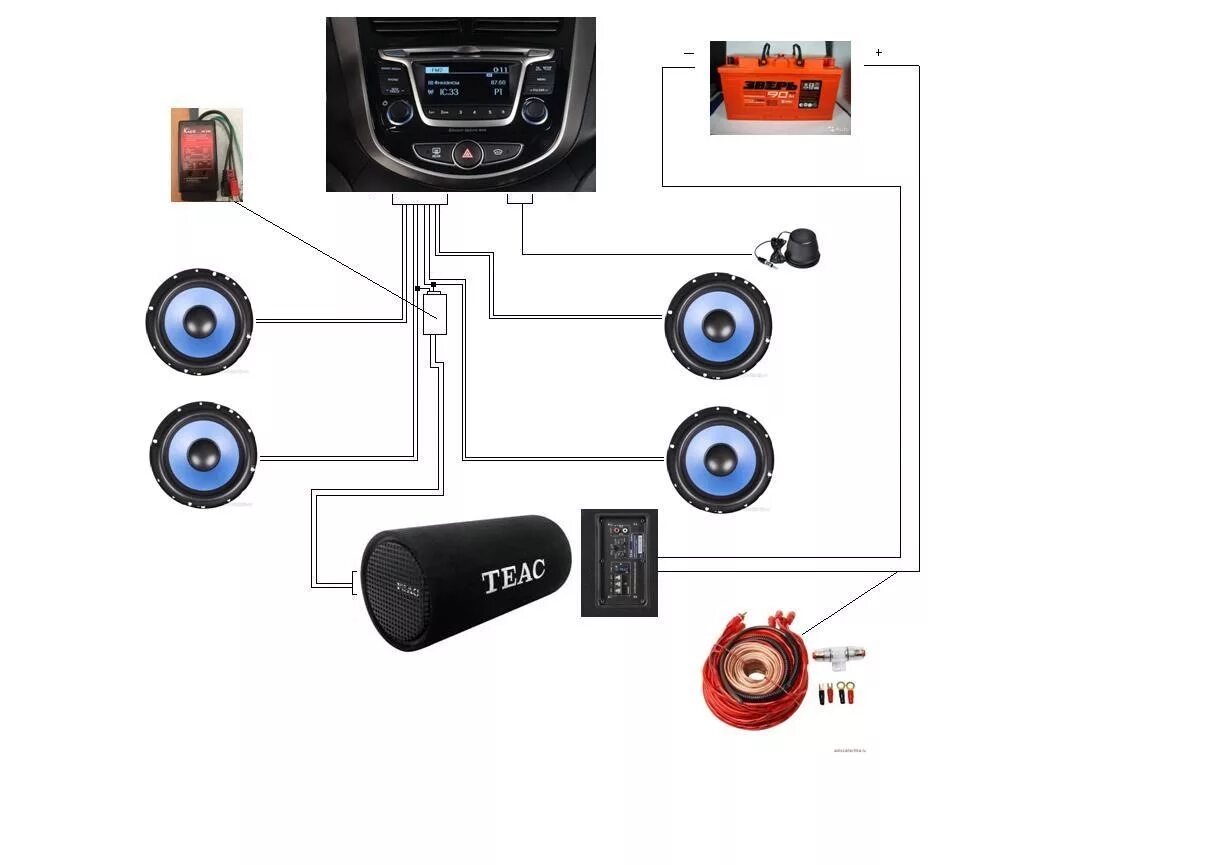 Подключение динамиков к штатной магнитоле Подключение сабвуфера к штатной голове - Hyundai Solaris Hatchback, 1,6 л, 2015 