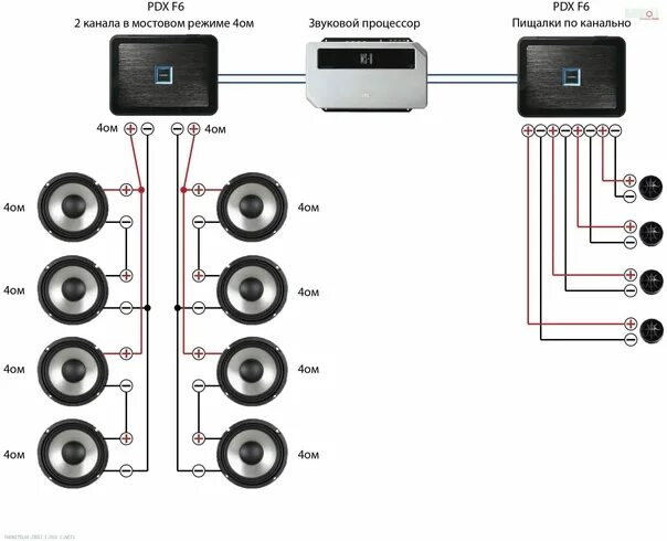 Подключение динамиков задних дверей Парни нарисуйте как подключить 4 пары динамиков между собой и к 4-х канальнику 2