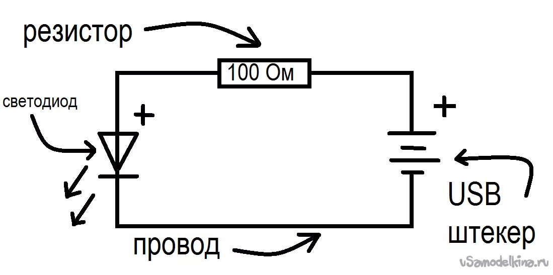 Подключение диода через резистор Светодиодный USB фонарик - подсветка для клавиатуры своими руками