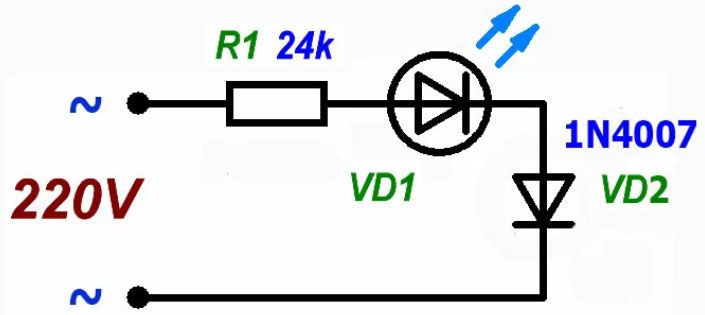 Подключение диода к замку Распространенные способы подключения светодиодов к сетевому напряжению 220 В, ва