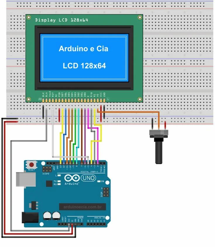 Подключение дисплея от телефона к ардуино Display gráfico LCD 128x64 ST7920 em modo 8 bits (paralelo) - Arduino e Cia Proj