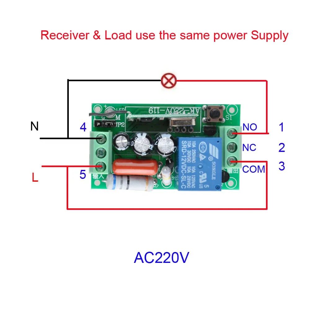 Подключение дистанционного реле AC 220 V 1CH 10A реле RF беспроводной переключатель дистанционного управления бе