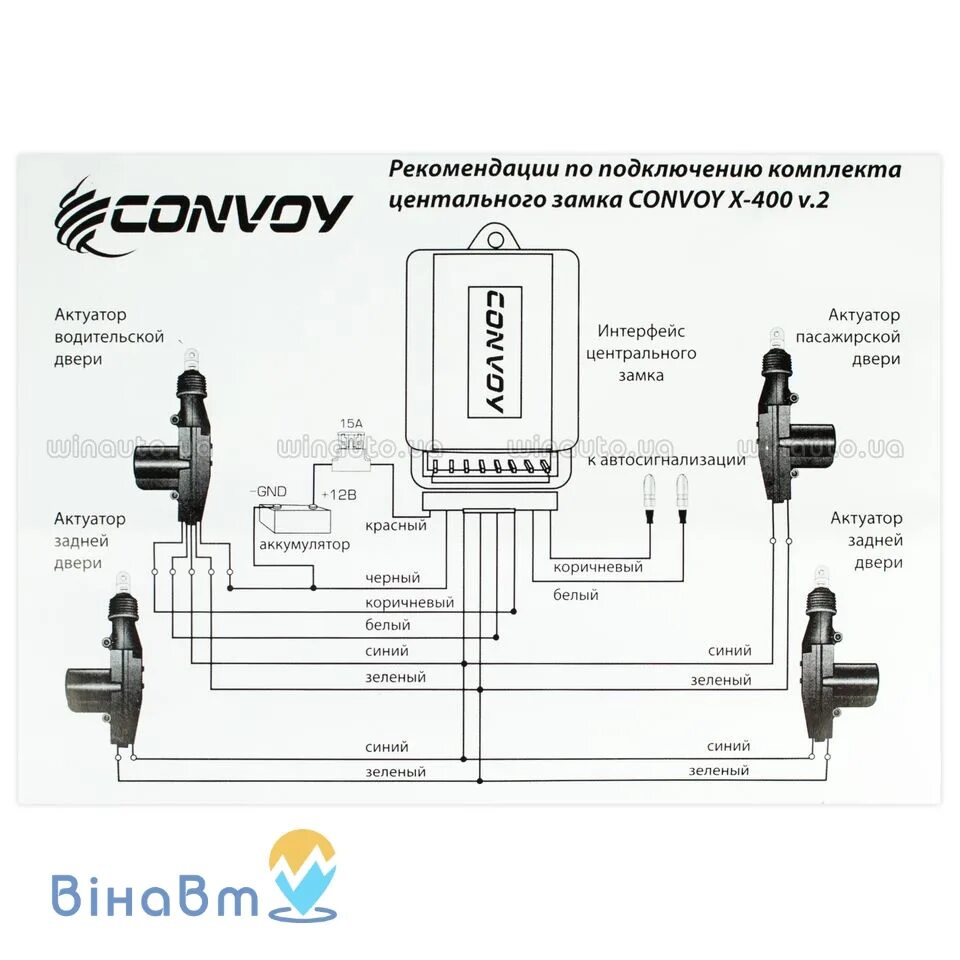 Подключение дистанционного управления центральным замком авто Convoy X-400 v2 купить в Украине * Винавто интернет-магазин