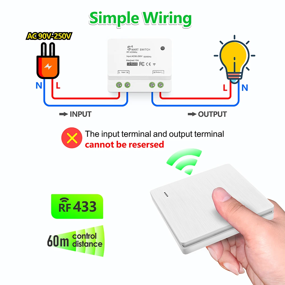 Подключение дистанционного выключателя 433 МГц умный выключатель света, настенный выключатель, универсальный беспроводн