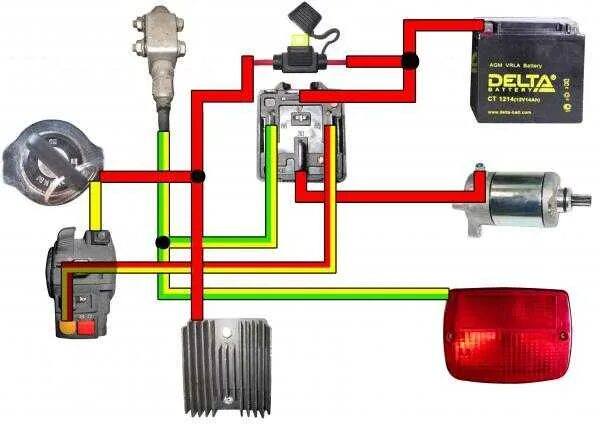 Подключение доп света на мотоцикл Схема стартера скутера