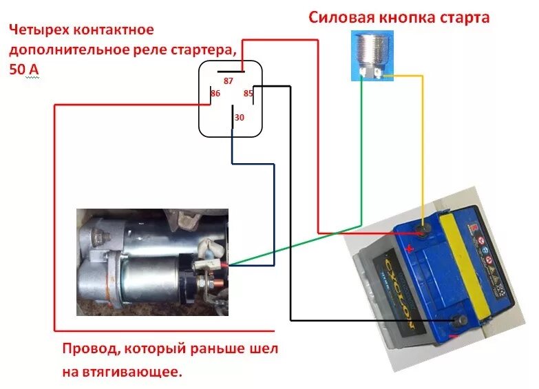 Подключение дополнительного реле на стартер 4х контактное реле перед стартером и доп.кнопка для запуска напрямую - Lada Прио