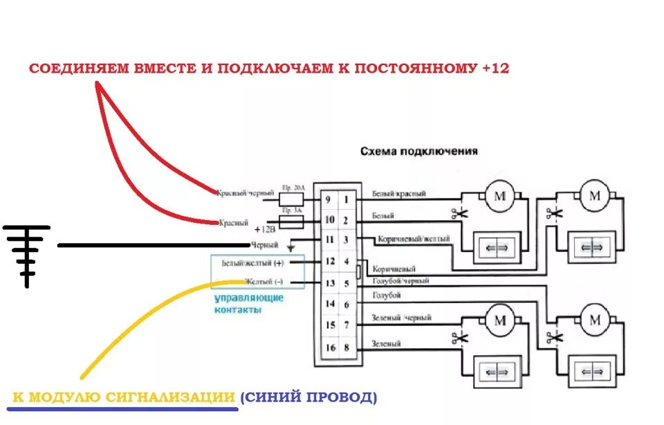 Подключение доводчиков к сигнализации Модуль управления стеклоподьемниками MONGOOSE-CWM4 (Доводчик стекол) - Toyota Ca