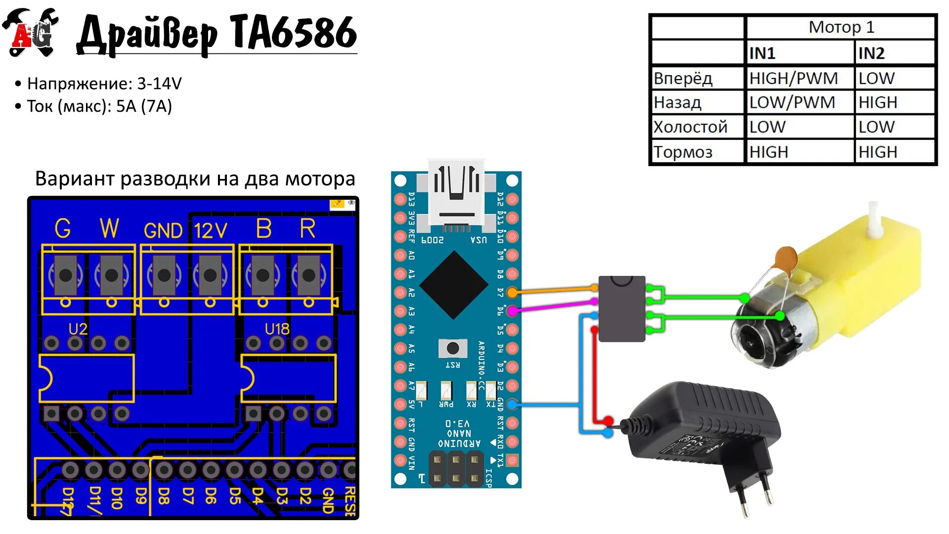 Подключение драйвера двигателя Управление щёточными моторами - AlexGyver Technologies