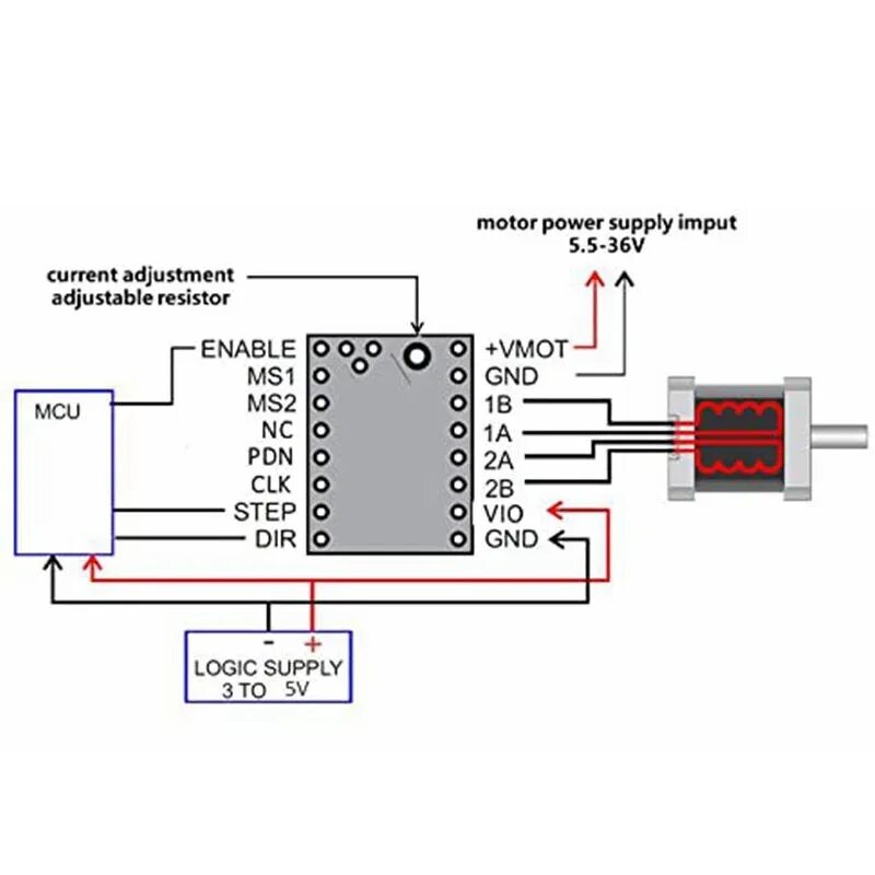 Подключение драйвера двигателя Драйвер шагового двигателя для 3D-принтера TMC2208 V1.2, модуль шагового двигате