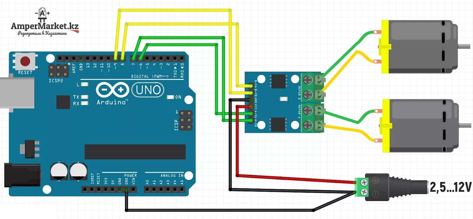 Подключение драйвера двигателя arduino Драйвер двигателей L9110S AmperMarket.kz