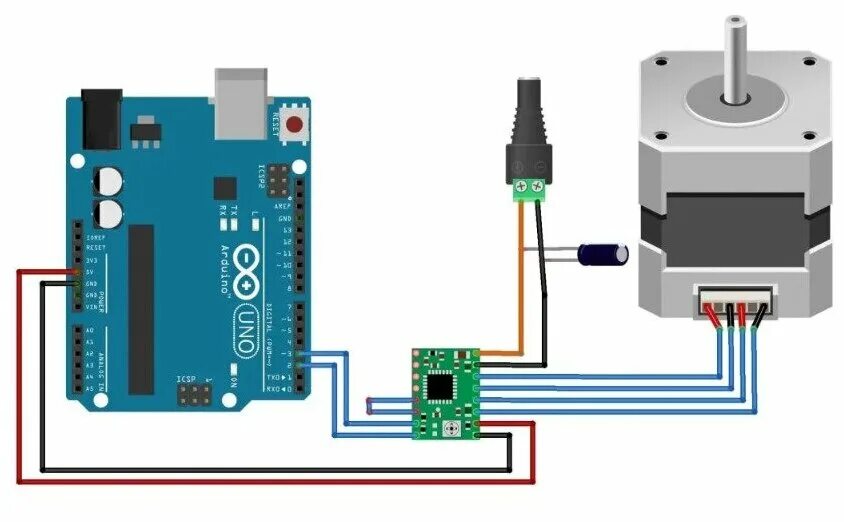 Подключение драйвера двигателя arduino Модуль драйвера шагового двигателя A4988 зелёный с радиатором Arduino / Ардуино 