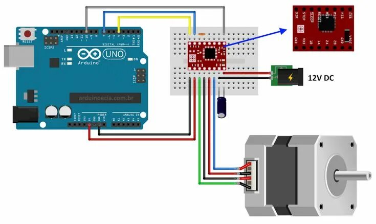 Подключение драйвера двигателя arduino Como usar o driver A4988 com motor de passo Nema 17 - Arduino e Cia Motor de pas