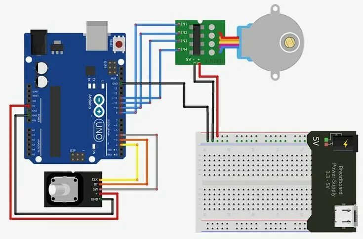 Подключение драйвера шагового двигателя к arduino Управление шаговым двигателем с помощью датчика вращения Ардуино, Схемотехника, 