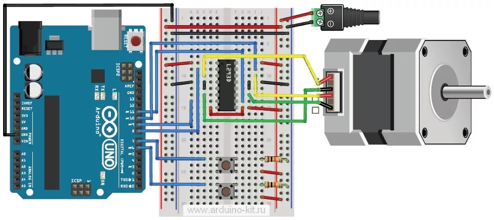 Подключение драйвера шагового двигателя к arduino ● Проект 19: Шаговый двигатель 4-фазный, с управлением на ULN2003 (L293)