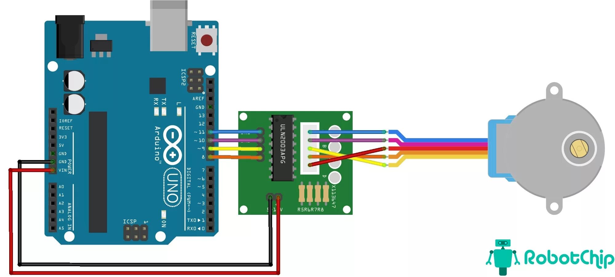 Подключение драйвера шагового двигателя к arduino Обзор шагового двигателя 28BYJ-48 с драйвером ULN2003 - RobotChip