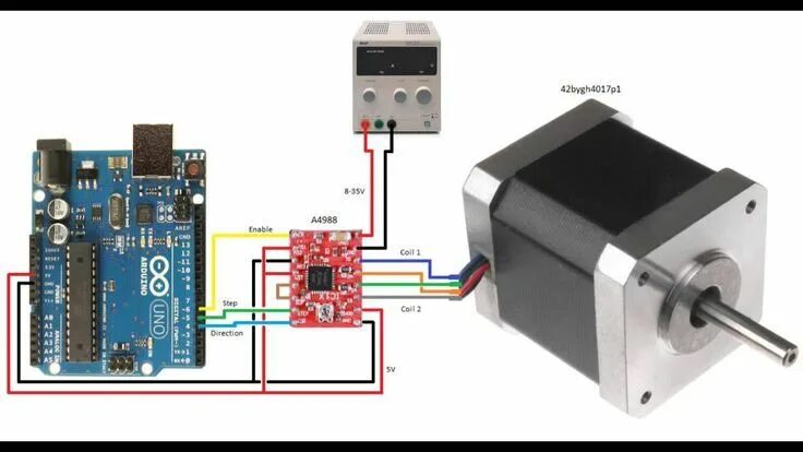 Подключение драйвера шагового двигателя к arduino Arduino using a A4988 board to control a stepper motor - YouTube