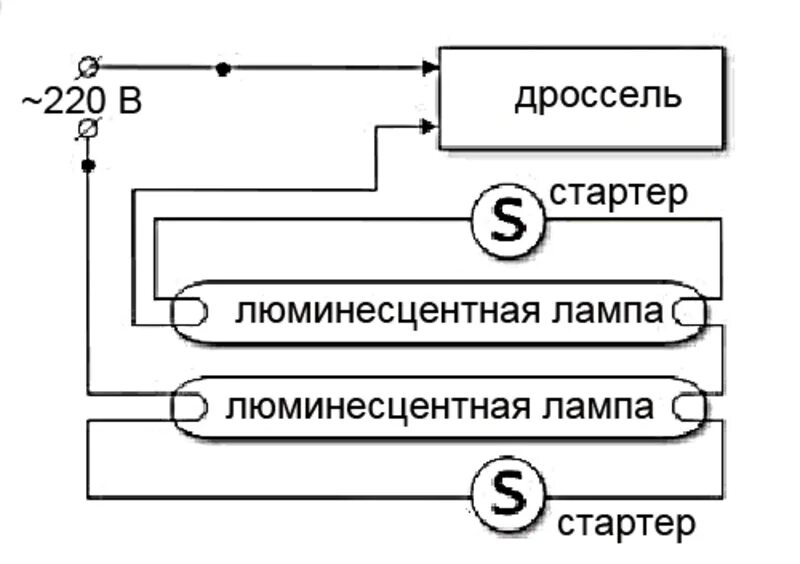 Подключение дросселя без стартера Схема подключения люминесцентных ламп - пошаговая инструкция!