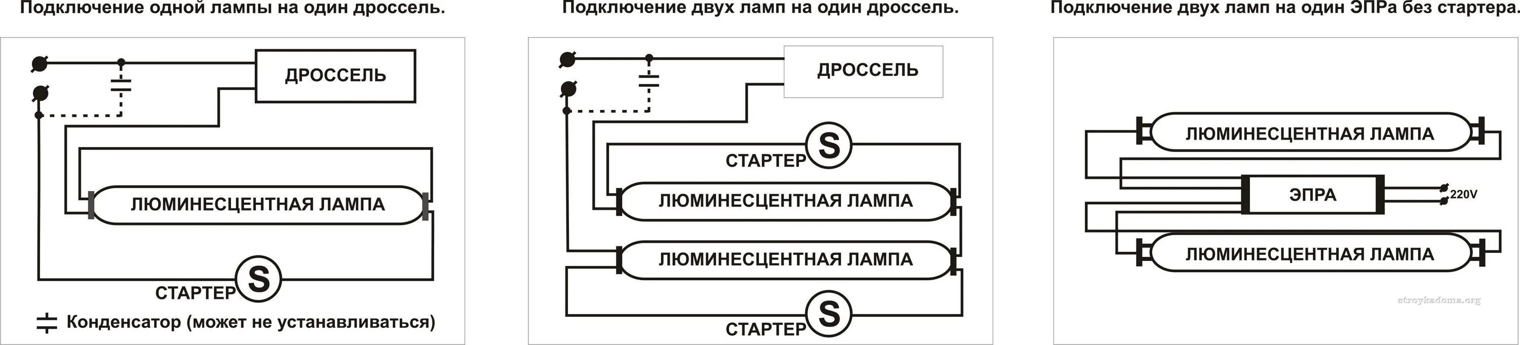 Подключение дросселя без стартера Дроссель для люминесцентных ламп: назначение и схема подключения люминесцентной 