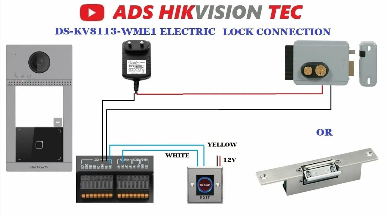 Подключение ds kv6113 wpe1 электромеханического замка Hikvision Intercom DS-KIS604P Lock wiring diagram. Electric & Magnetic lock & 2 