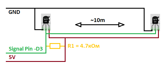 Подключение ds18b20 по двум проводам несколько DS18B20 на длинном кабеле Аппаратная платформа Arduino