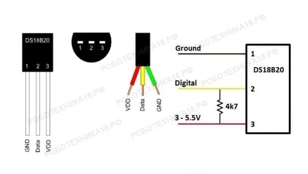 Подключение ds18b20 по двум проводам Датчик температуры DS18B20 Ардуино РобоТехника18