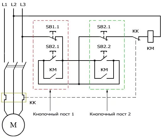 Подключение дублирующей кнопки пускателя Схема управления электродвигателем с двух мест - Советы на все случаи жизни - Ка