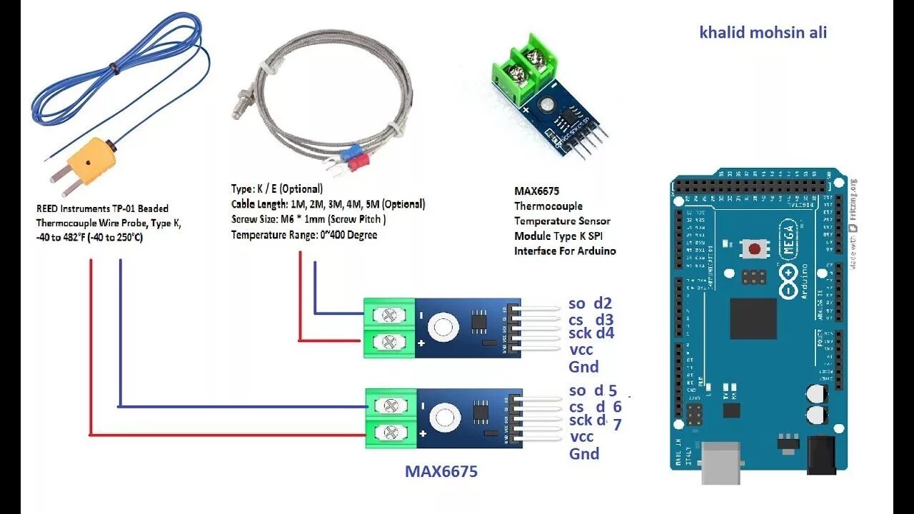 Подключение два max6675 к ардуино ربط 11 سنسر ثيرمو كبل مع اردوينو ميكا Thermos cable sensor using Arduino MAX6675