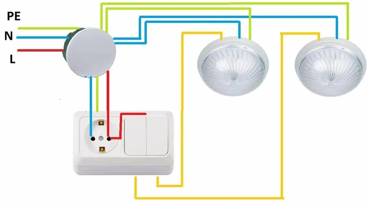 Подключение два светильника розетку и выключатель Нюансы и популярные схемы подключения двухклавишного выключателя ASUTPP Дзен