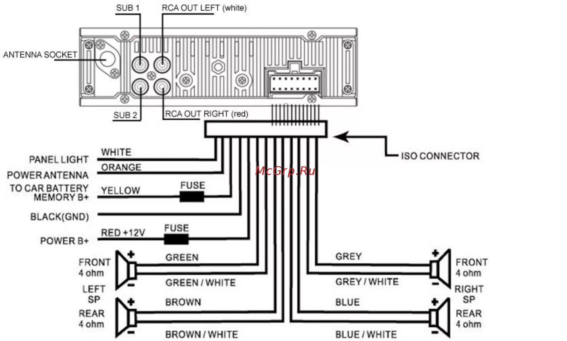 Подключение dvd магнитолы Hyundai H-CDM8033 8/52 Iso speaker connection