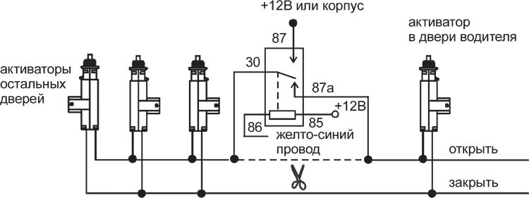 Подключение дверей к сигнализации схема подключения Черный провод 18-контактного разъема подключить к корпусу автомобиля