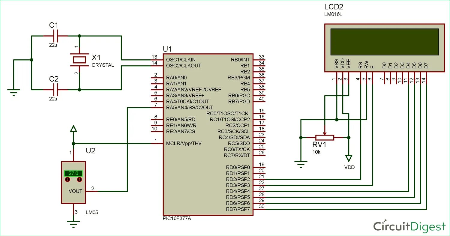 Подключение двигателей к микроконтроллеру Digital Thermometer using LM35 and PIC Microcontroller Pic microcontroller, Digi