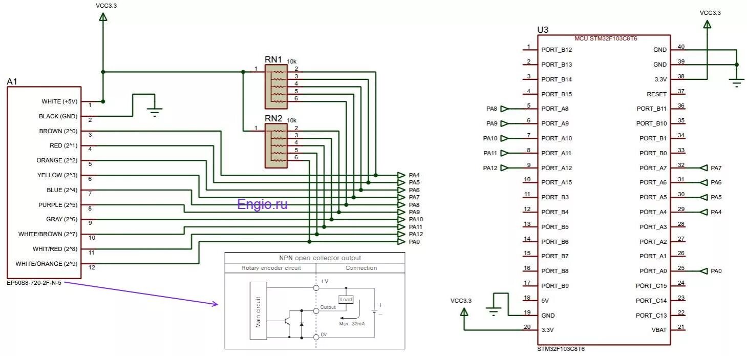 Подключение двигателей к микроконтроллеру Engio.ru STM32 Подключение абсолютного энкодера EP50S8 Autonics к микроконтролле