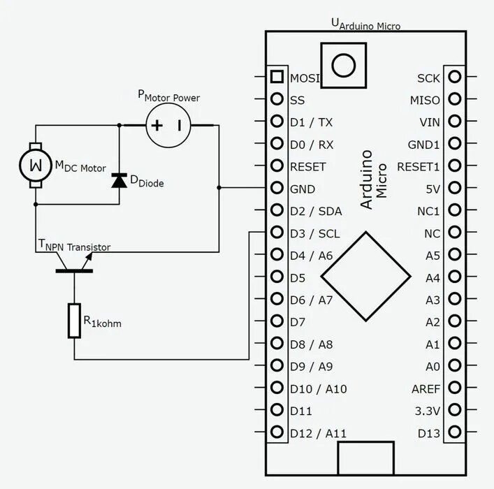 Подключение двигателей к микроконтроллеру 12V Motor Control With 5V Arduino and NPN Transistor As Speed Control Switch Ard