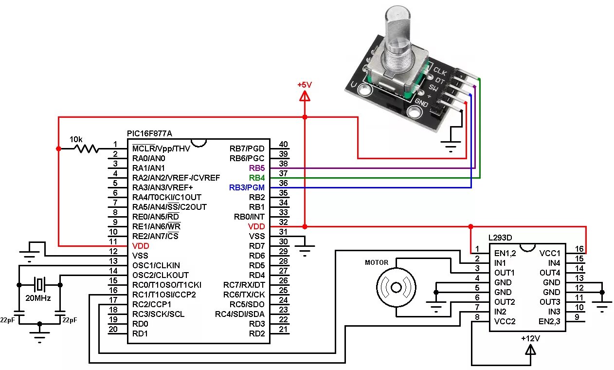 Подключение двигателей к микроконтроллеру DC Motor Control using PIC16F877A and Rotary Encoder