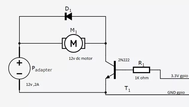 Подключение двигателя 12 вольт pi 2 - How to control 12V DC motor with a NPN transistor, a GPIO pin and a 12 V 