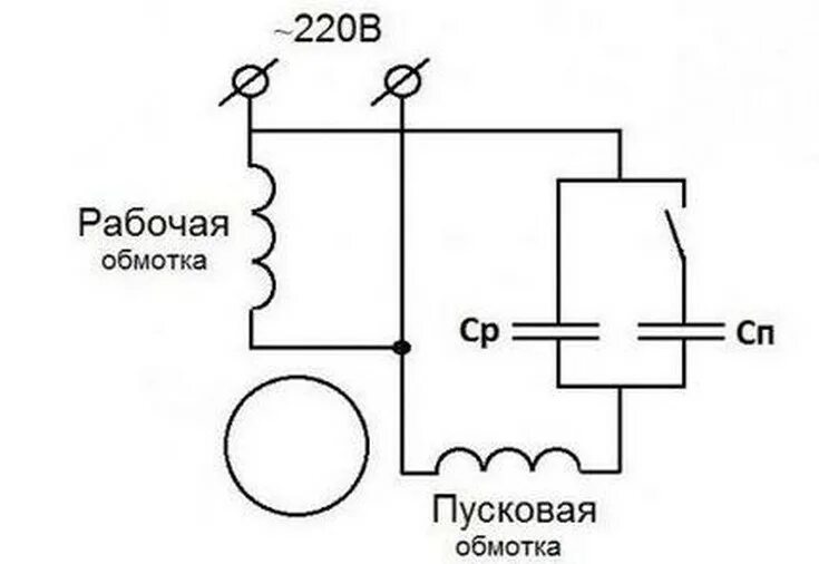 Подключение двигателя 220 вольт с пусковой обмоткой Конденсатор пусковой и рабочий схема: найдено 90 изображений