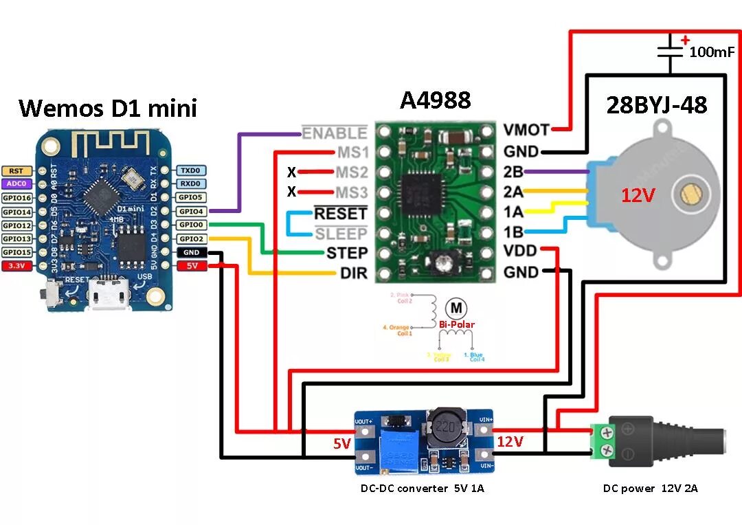 Подключение двигателя 28byj 48 к ардуино docs/docs/A4988-Stepper-Motor-Controller.md at master - tasmota/docs - GitHub