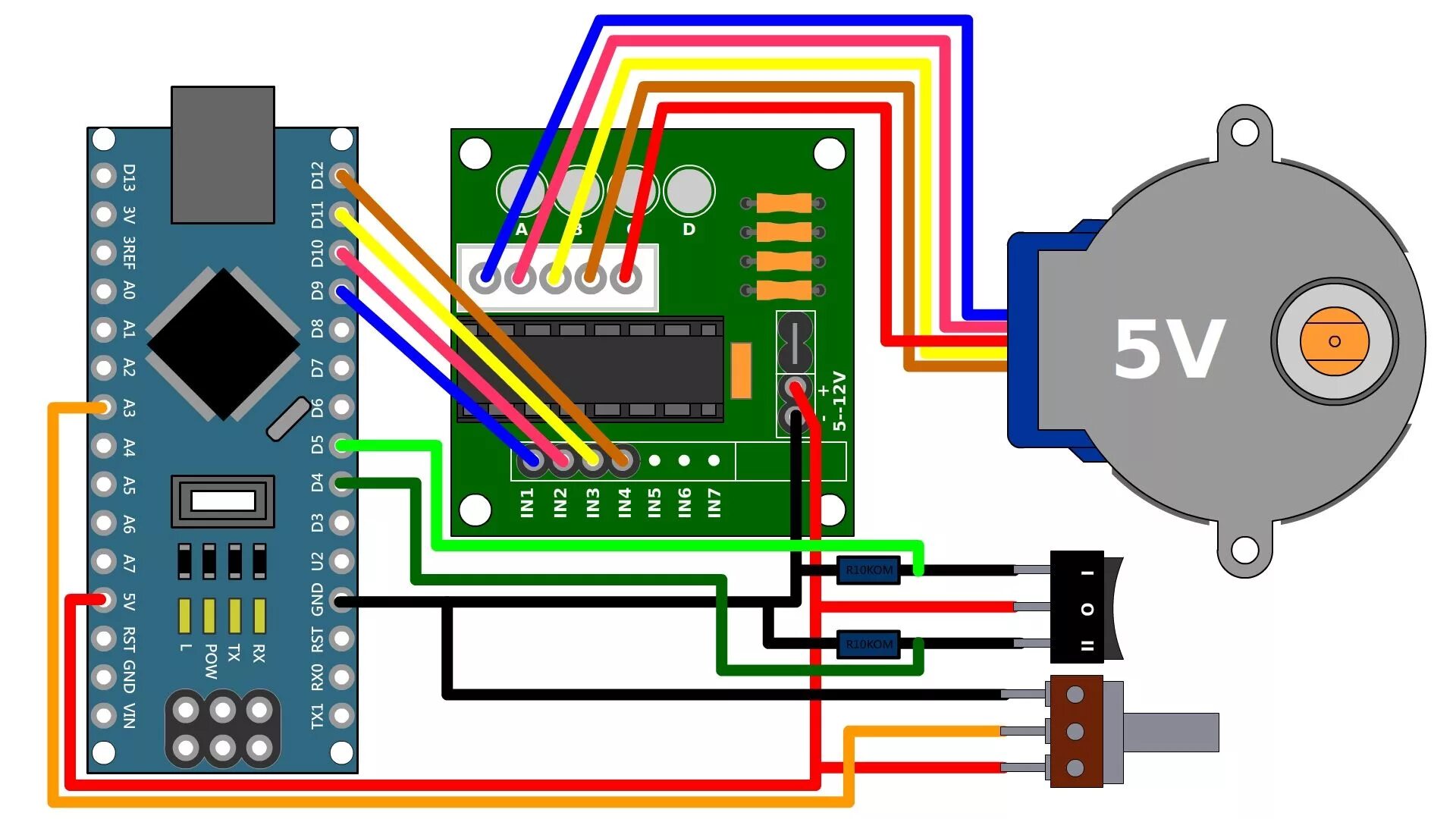 Подключение двигателя 28byj 48 к ардуино Шаговый мотор 28BYJ-48 (5V) + драйвер SBT0811 (на микросхеме ULN2003) + Arduino 