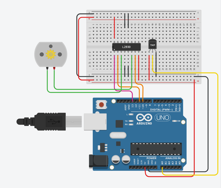 Подключение двигателя через ардуино Code for increasing RPM of a DC motor proportionally to the Temperature input in