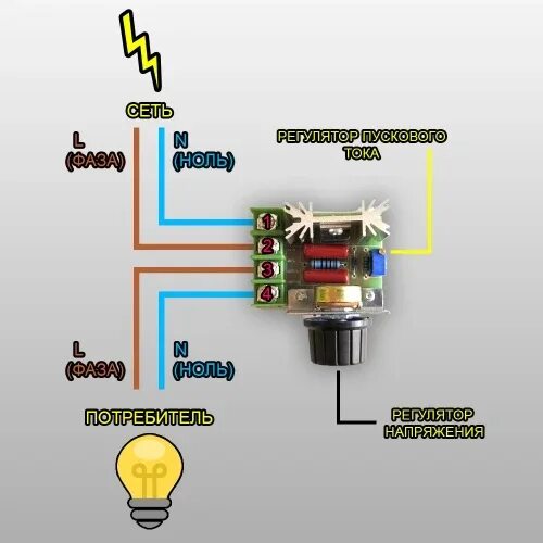 Подключение двигателя через диммер AC 220V 2000W SCR Voltage Regulator Dimming Dimmers Motor Speed Controller Therm