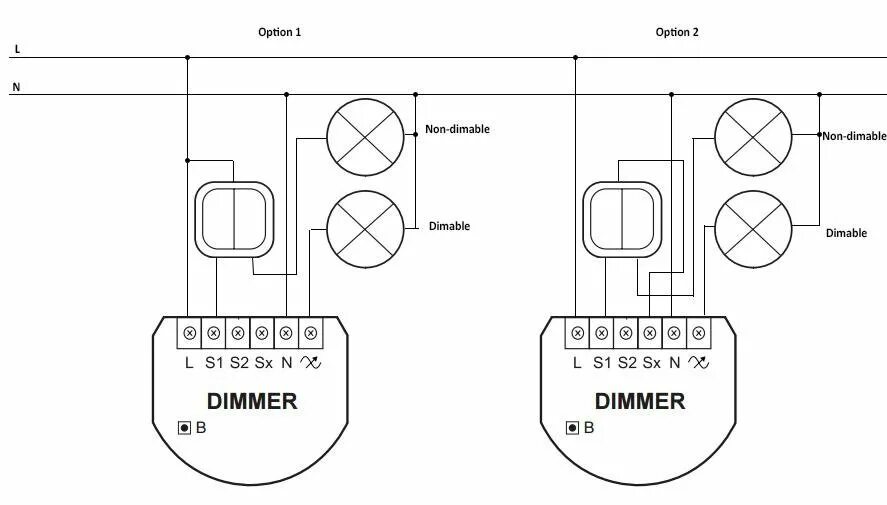 Подключение двигателя через диммер Dimmer 2 dimmable & non-dimmable using double lightswitch in a single housing - 