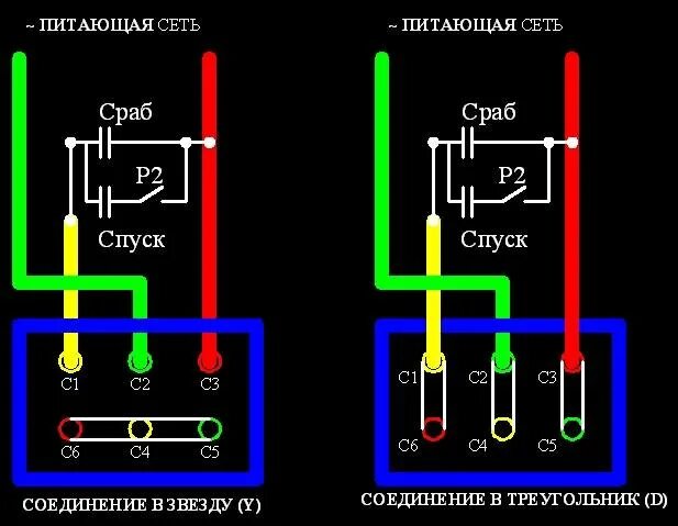 Подключение двигателя через конденсатор треугольником Подключение электродвигателя 380в на 220в фото - DelaDom.ru