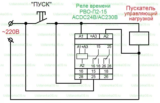 Подключение двигателя через реле времени Подключение реле времени к магнитному пускателю, к электродвигателю, запуск на з