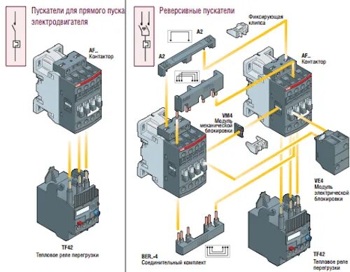 Подключение двигателя через реверсивный пускатель Контакторы переменного тока