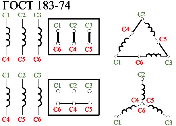 Подключение двигателя через треугольник Схема подключения трехфазного электродвигателя звездой и треугольником