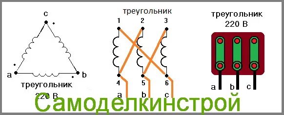 Подключение двигателя через треугольник Схема подключения двигателя треугольник на 220